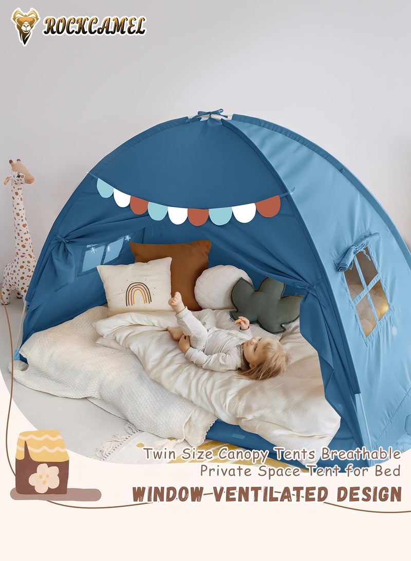 ROCKCAMEL Kids Play Tent, Large Indoor Play House Tent with Lights & Flags, Princess Castle Tent for Girls Boys, Children Play Castle for Reading, Fort, Bedroom & Camping, Birthday Holiday Gift (194×98×120cm, Blue） - Image 5